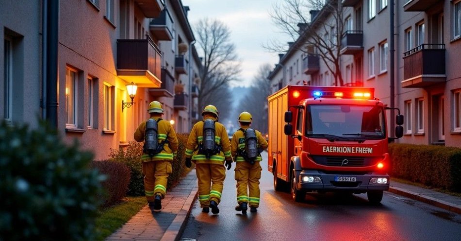 zdjęcie: Ewakuacja bloku w Mysłowicach po wycieku gazu. 33 osoby bezpieczne / Strażacy w akcji przy bloku mieszkalnym w polskim mieście /TMAI