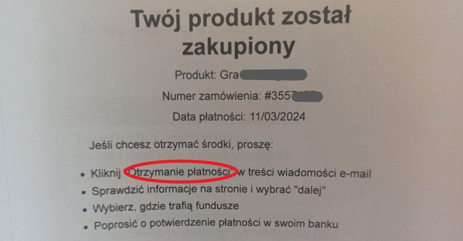 zdjęcie: Kliknij w pole otrzymanie płatności. To oszustwo / fot. KMP w Płocku