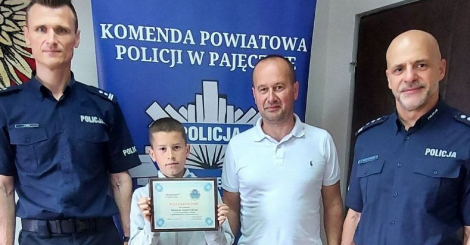 zdjęcie: 10 - letni Damiana z Pajęczna wykazał się wzorową postawą. Dziękujemy! / fot. KPP w Pajęcznie