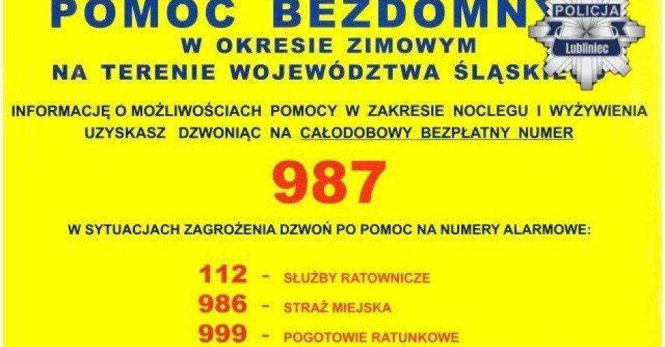 zdjęcie: Bezpłatna infolinia dla osób bezdomnych w województwie śląskim / fot. KPP w Lublińcu
