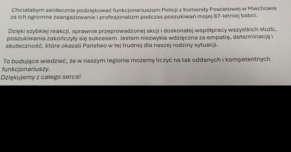 zdjęcie: Seniorka odnaleziona po nocnych poszukiwaniach w powiecie / fot. KMP w Miechowie