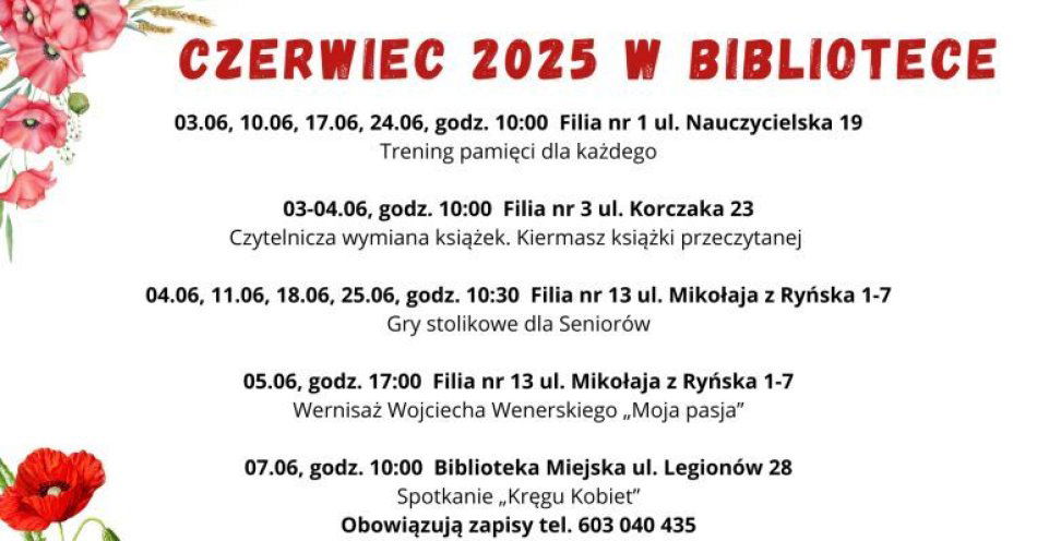 zdjęcie: Kalendarz wydarzeń w Bibliotece na czerwiec 2025 r.