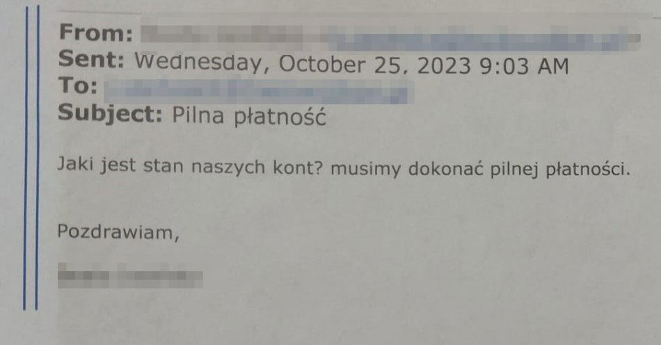 zdjęcie: Oszustwo Businnes Email Compromise. Sprawca usiłował wyłudzić ponad 120 tys. zł. / fot. KMP Biała Podlaska