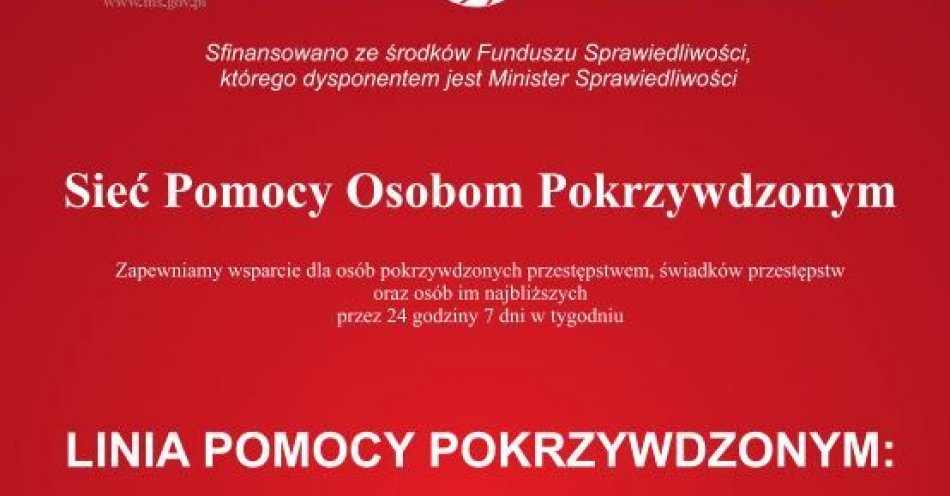 zdjęcie: Linia pomocy pokrzywdzonym: +48 222 309 900 / fot. KPP w Miliczu