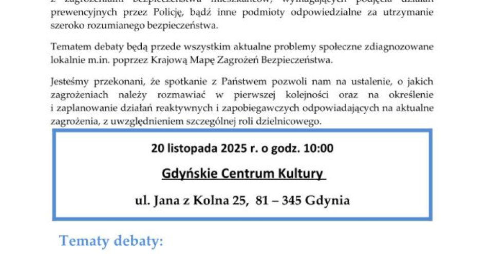 zdjęcie: Gdynia zaprasza na otwartą debatę o bezpieczeństwie / fot. KMP w Gdyni
