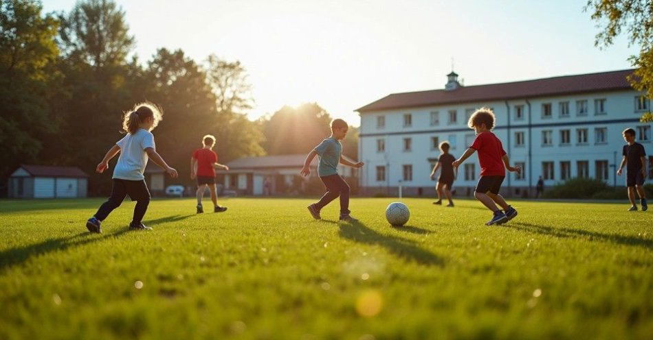 zdjęcie: Boisko przy SP1 w Naleczowie - serce sportowej aktywności dla najmłodszych / Boisko sportowe przy szkole podstawowej w małym polskim mieście, zdjęcie generowane /TMAI