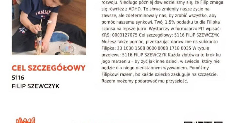 zdjęcie: Przekaż 1,5% podatku i pomóż 6 letniemu Filipkowi z Bierunia / fot. KPP w Bieruniu