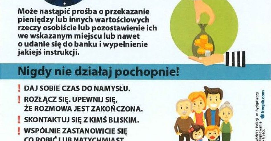 zdjęcie: Nie daj się oszukać. Oszustwa na wnuczka i pracownika banku / fot. KPP Mogilno
