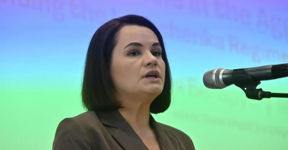 zdjęcie: Cichanouska: trzeba pociągnąć władze Białorusi do odpowiedzialności za rolę w agresji przeciw Ukrainie / Warszawa, 07.08.2026. Liderka białoruskich sił demokratycznych na emigracji, przewodnicząca Zjednoczonego Gabinetu Przejściowego Białorusi Swiatłana Cichanouska podczas konferencji „Nowa Białoruś”, 7 bm. w Warszawie. Konferencja organizowana jest przez Narodowy Zarząd Antykryzysowy oraz Przedstawicielstwo Zjednoczonego Gabinetu Przejściowego ds. Tranzytu Władzy. (sko) PAP/Piotr Nowak
