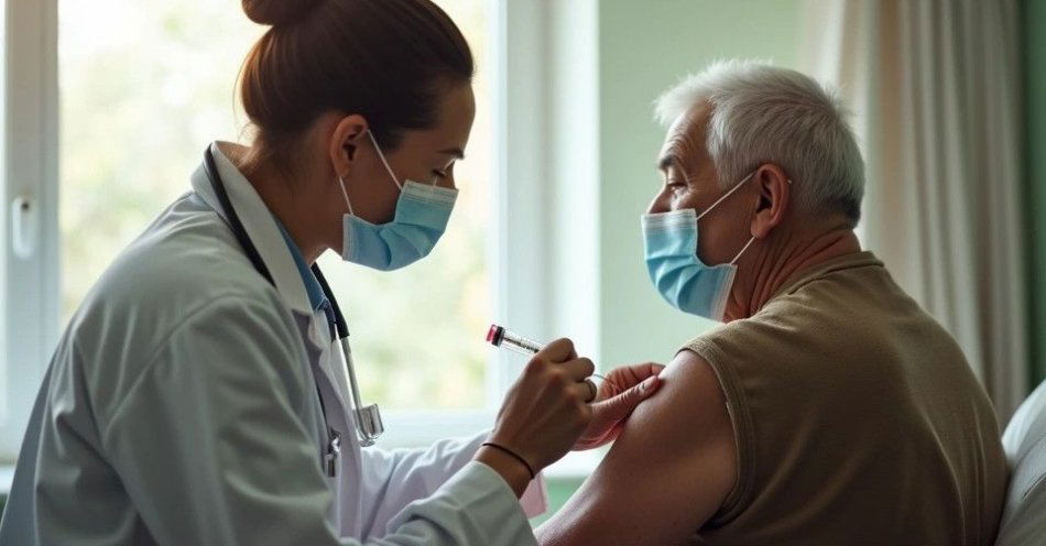 zdjęcie: Bezpłatne szczepienia przeciw krztuścowi dla seniorów 65+ we Władysławowie / Senior receiving vaccination in clinical setting /TMAI