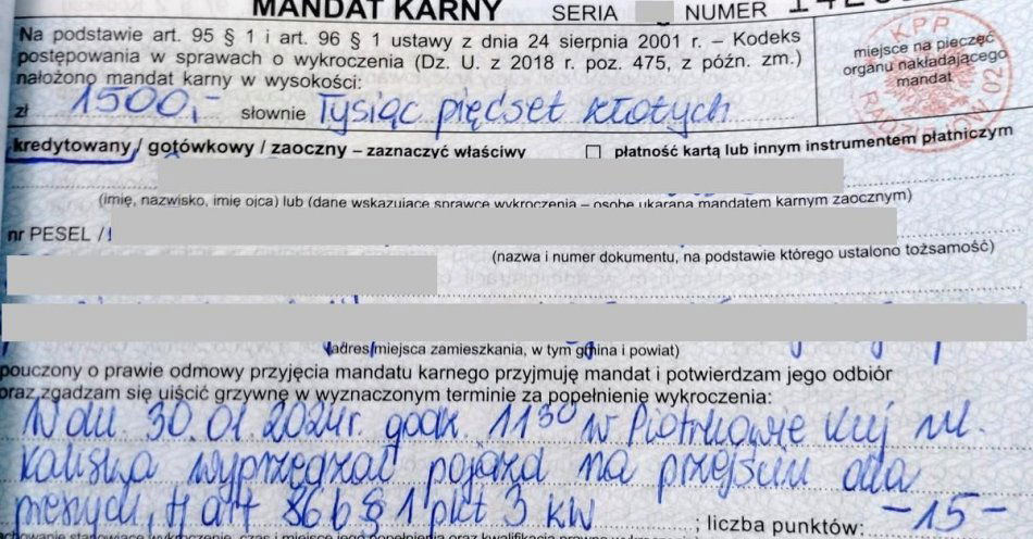 zdjęcie: Srogi mandat dla młodego kierowcy / fot. KPP w Radziejowie