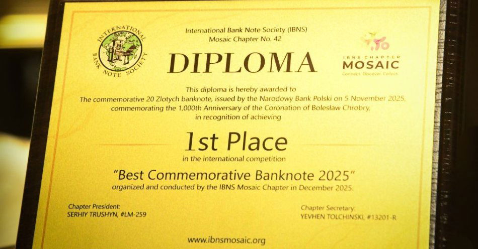 zdjęcie: Banknot Tysiąclecie koronacji Bolesława Chrobrego najlepszym banknotem okolicznościowym 2025 r / fot. nadesłane