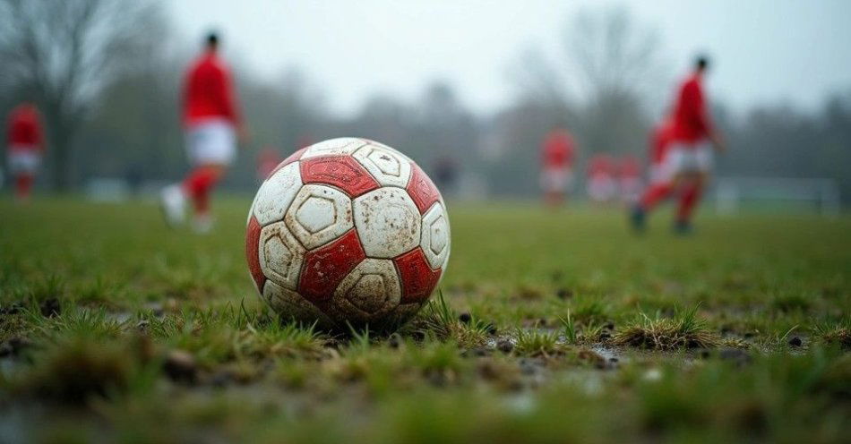 zdjęcie: Pogoń Pieszyce zagra jutro z MLKS Radków — wiosenna walka na dnie tabeli / Piłka na murawie podczas meczu klasy okręgowej — wiosenny sezon w dolnośląskiej piłce nożnej