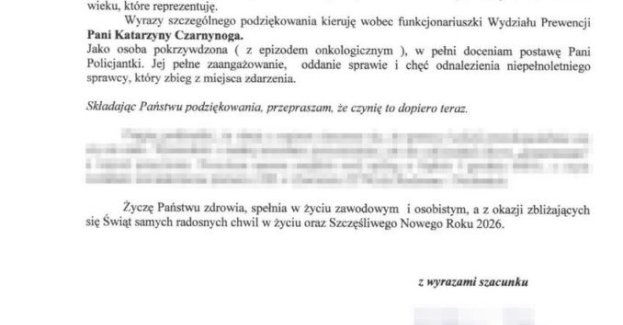 Mieszkanka dziękuje zawierciańskiej policjantce za pomoc