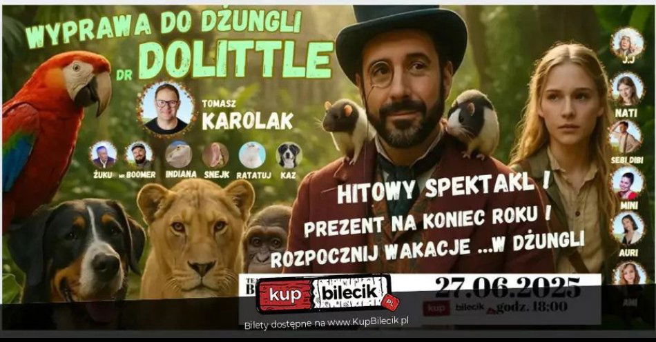 zdjęcie: Teatr Belfegor i Teatr Imka - Dr Dolittle - Wyprawa do dżungli / kupbilecik24.pl / Teatr Belfegor i Teatr Imka - Dr Dolittle - Wyprawa do dżungli