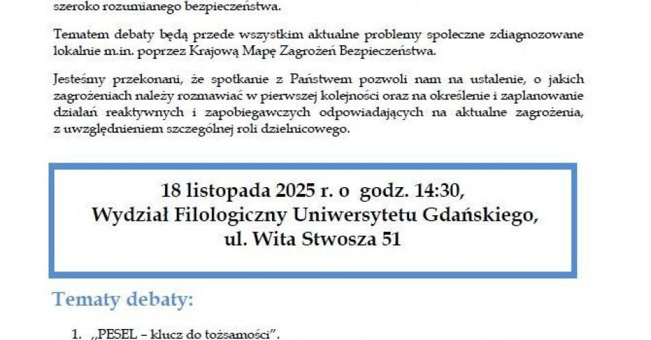 zdjęcie: Debata policji i Uniwersytetu Gdańskiego o bezpieczeństwie / fot. KMP w Gdańsku