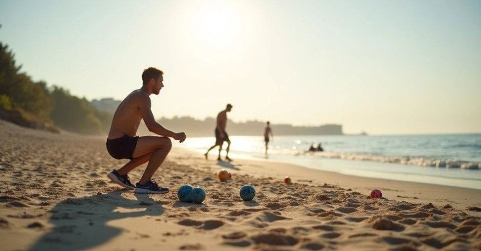 zdjęcie: Kluby sportowe w Kołobrzegu - od piłki nożnej po sporty wodne / Zawodnicy trenujący na plaży nad Bałtykiem /TMAI