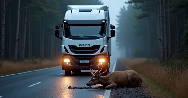 Iveco zderzyło się z łosiem na drodze W604 koło Puchałowa