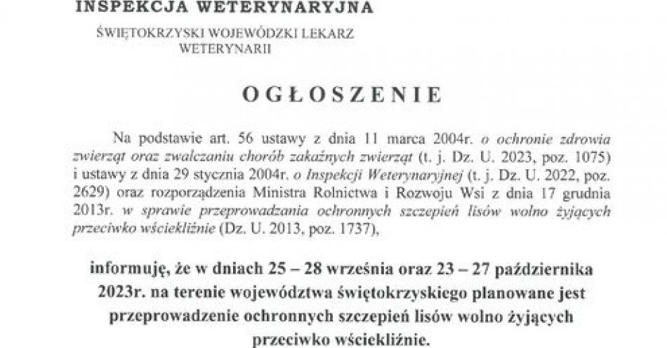 zdjęcie: Szczepienia lisów wolno żyjacych przeciwko wściekliźnie / fot. KPP Busko-Zdrój