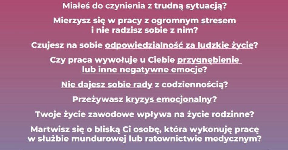zdjęcie: Bezpłatna Linia Wsparcia Psychologicznego dla służb mundurowych / fot. KPP w Nidzicy Linia wsparcia dla funkcjonariuszy i pracowników służb mundurowych