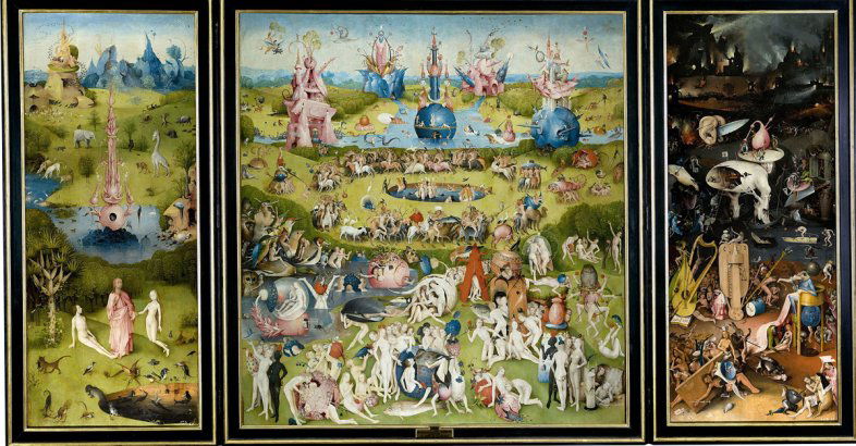 zdjęcie: Łyk sztuki do kawy w ogrodzie rozkoszy ziemskich / Ogród rozkoszy ziemskich Hieronim Bosch, Museo del Prado. Fot. Wikimedia, Domena Publiczna