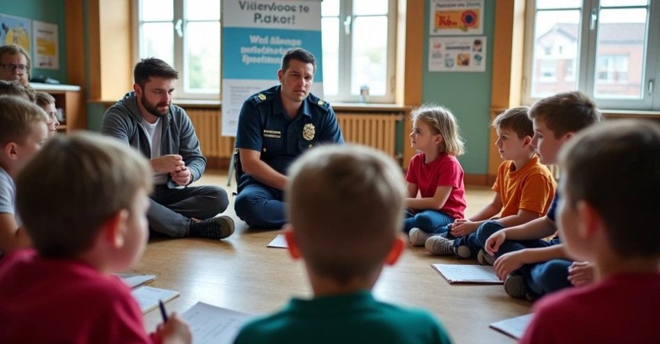 zdjęcie: Dzielnicowy uczy uczniów o przemocy i bezpiecznym Internecie / TM/ przykładowa ilustracja