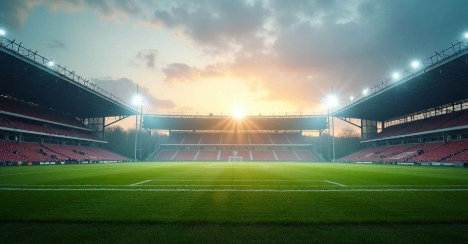 zdjęcie: Sparta Kazimierza Wielka - awans do III ligi i wielkie tradycje z 1927 roku / Boisko sportowe w polskim mieście, trawa, trybuny, oświetlenie, poranne światło /TMAI