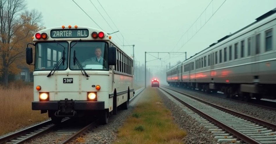 zdjęcie: Autobus szkolny wjechał na torowisko przy zamykających się szlabanach / TM/ przykładowa ilustracja
