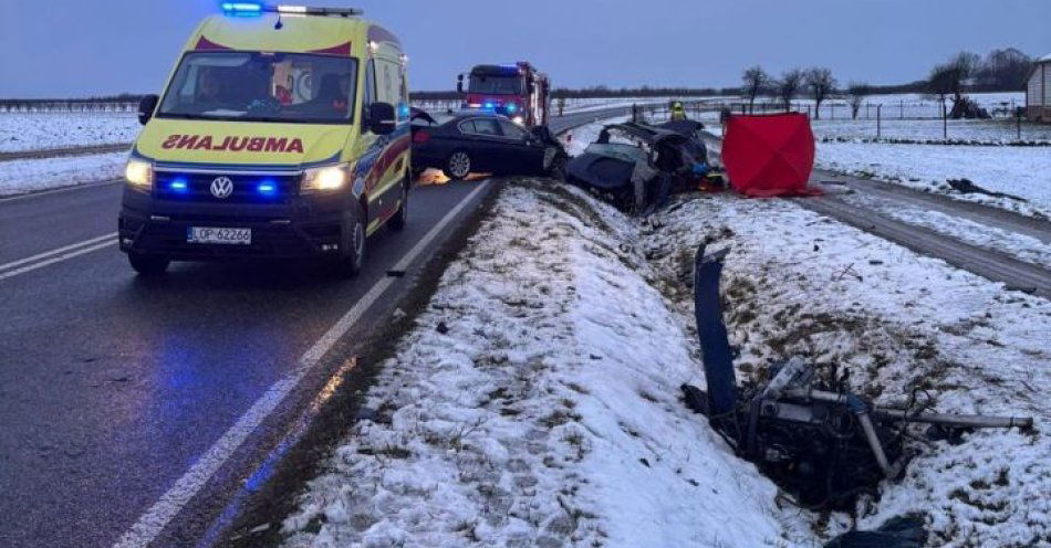 zdjęcie: Czołowe zderzenie na DW 747 w Emilcinie. Nie żyje kierowca / fot. KPP Opole Lubelskie