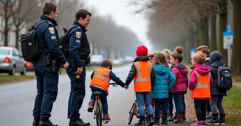 zdjęcie: Policjanci uczą uczniów z Komorowa bezpieczeństwa na drodze / TM/ przykładowa ilustracja