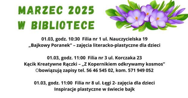 Kalendarz wydarzeń w Bibliotece na marzec 2025 r