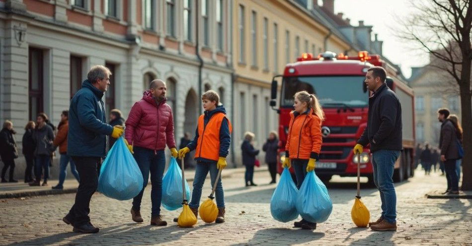 zdjęcie: Wiosenne sprzątanie i Dzień Ziemi w Kazimierzu Dolnym / Mieszkańcy i strażacy OSP podczas Wiosennego Sprzątania Kazimierza Dolnego /TMAI
