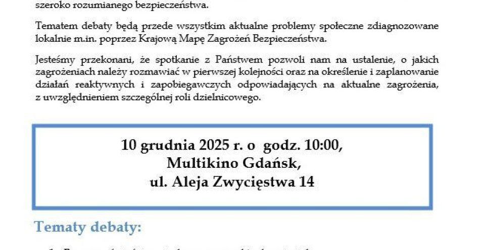 zdjęcie: Policja zaprasza młodzież na debatę o bezpieczeństwie w Gdańsku / fot. KMP w Gdańsku