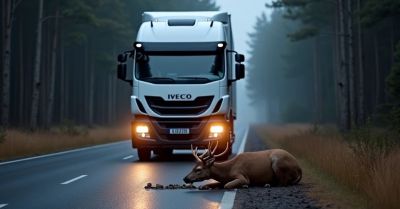 Iveco zderzyło się z łosiem na drodze W604 koło Puchałowa