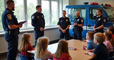 Policjanci uczą zerówkę ze SP 4 zasad bezpieczeństwa