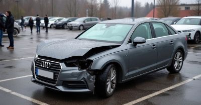 Uszkodzone Audi na parkingu Kaufland. Policja prosi o świadków