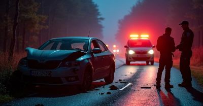 Nocne dachowanie na DK50 w Baby kierowca bez uprawnień po alkoholu