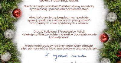 Świąteczne życzenia Komendanta Policji w Poddębicach