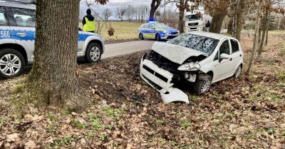 Fiat uderzył w drzewo w Wolnicy. Kierowca w szpitalu
