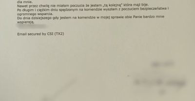 Autorka listu dziękuje policjantkom z Komisariatu Wrocław Osiedle